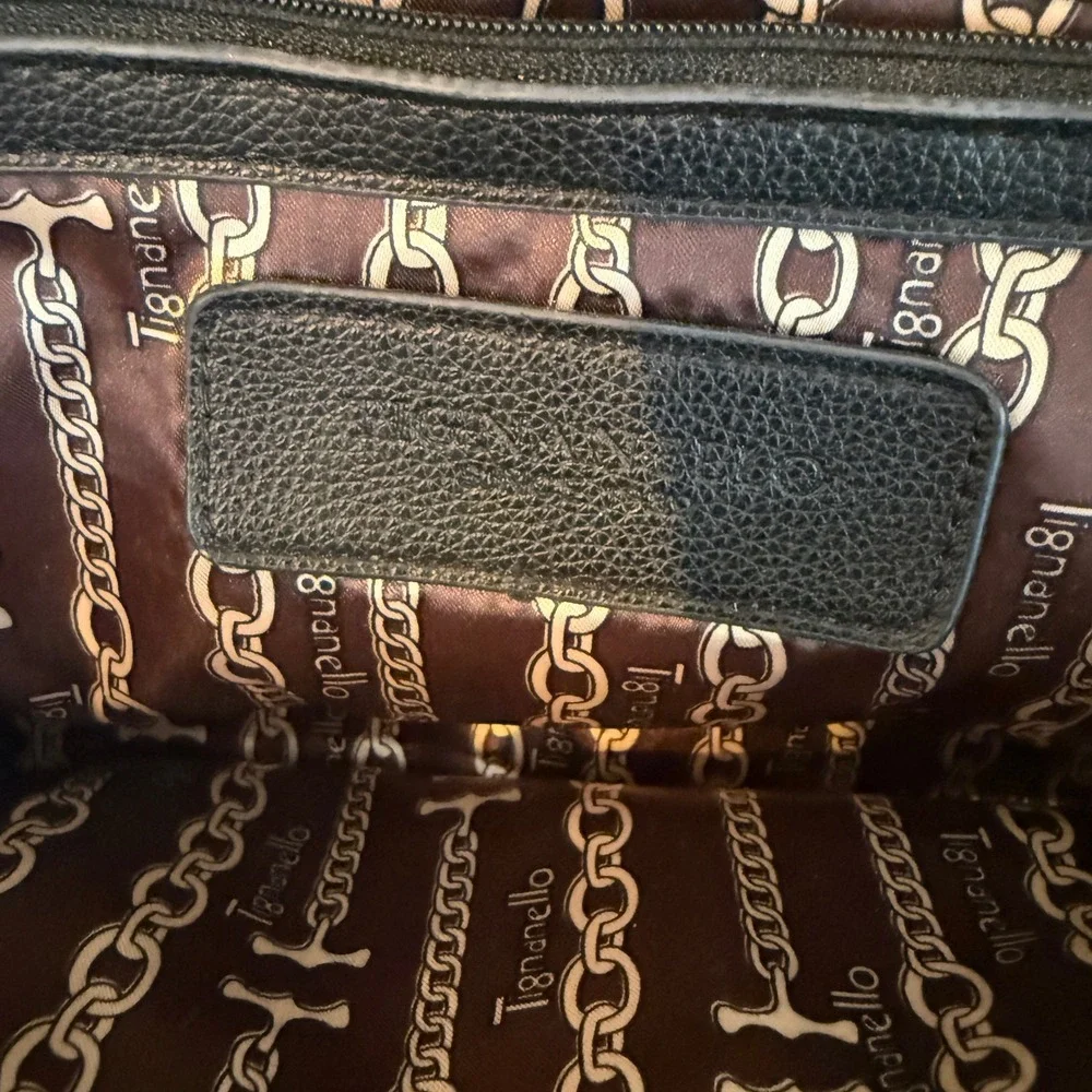 Tignanello Cream‎ Black Pebbled Leather Dome Satchel Handbag Two Tone Bag